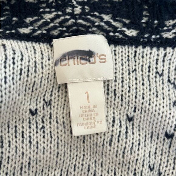Chico’s navy printed open cardigan size 1 - Picture 2 of 9